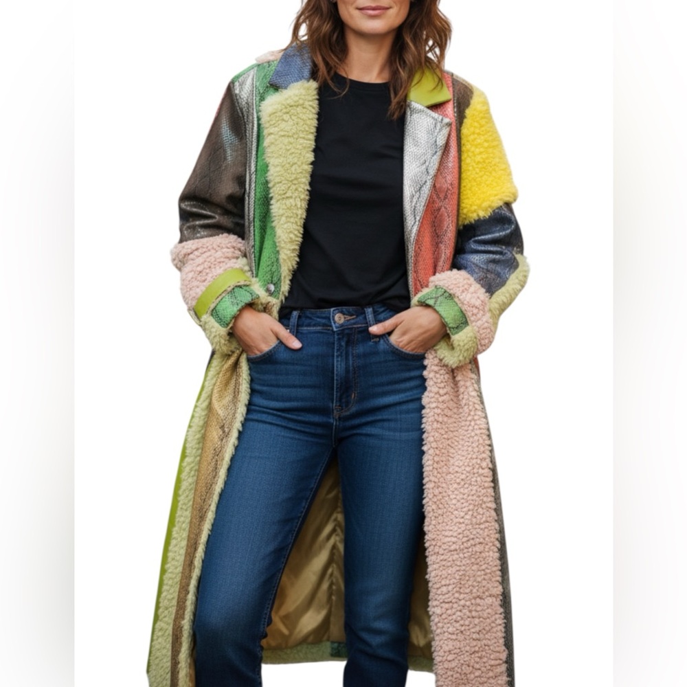 Colin Locascio x Free People Pamela Patchwork Lg Faux Snakeskin Long Belt Trench - Picture 3 of 16